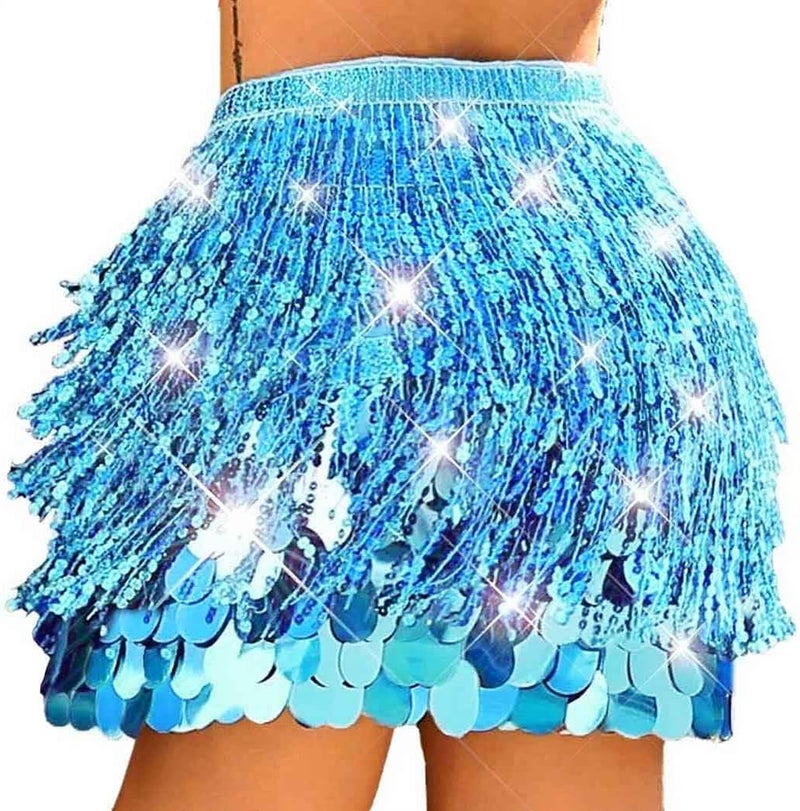 Unicra Gold Sequin Skirt Sparkly Fringe Skirt Glitter Belly Dance Hip Scarf for Women - Image 1
